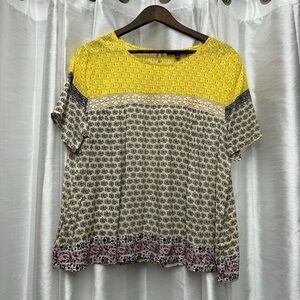 Blue Tassel Anthropologie Crochet Mix Media Top L